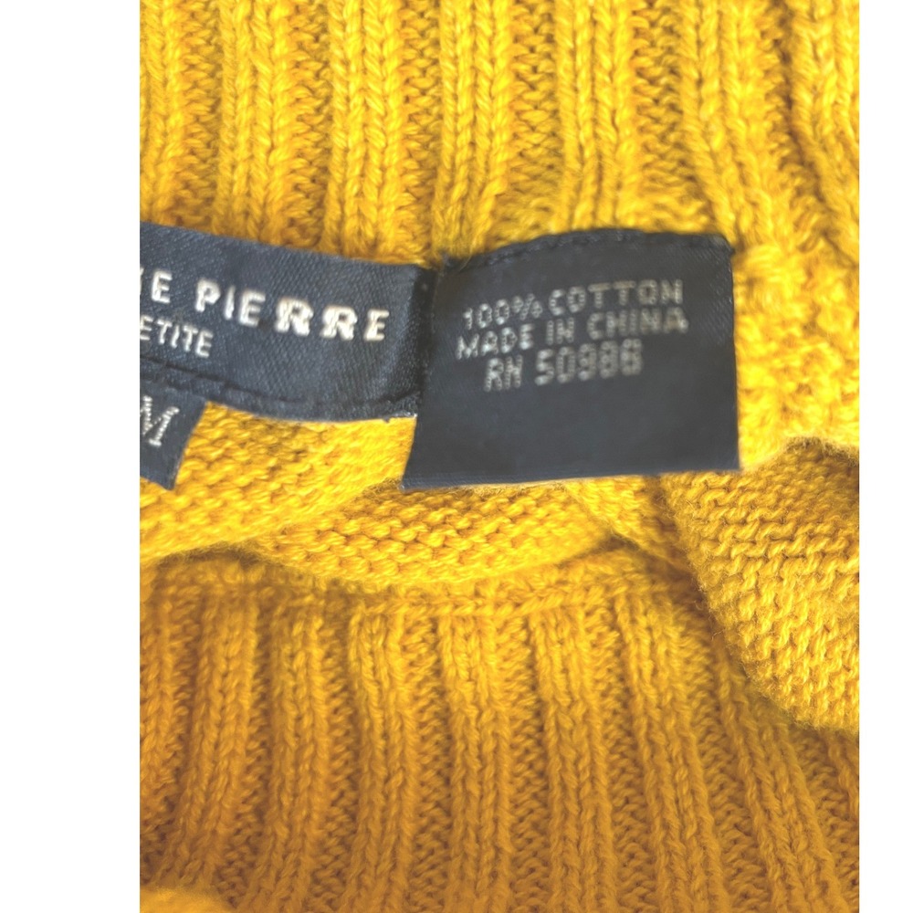 Jeanne Pierre Womens Sweater PM Mock Neck Yellow Cotton Raglan Sleeve Cozy Fall - Picture 8 of 10